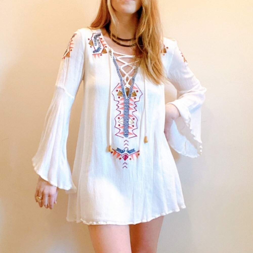 “Bohemian Rhapsody” Embroidered Bell Sleeve Dress - Picture 8 of 12